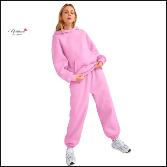 Oversized Hoodie Sweatsuit Set, Polyester Cotton, Drop Shoulder, Pockets - Picture 5 of 7